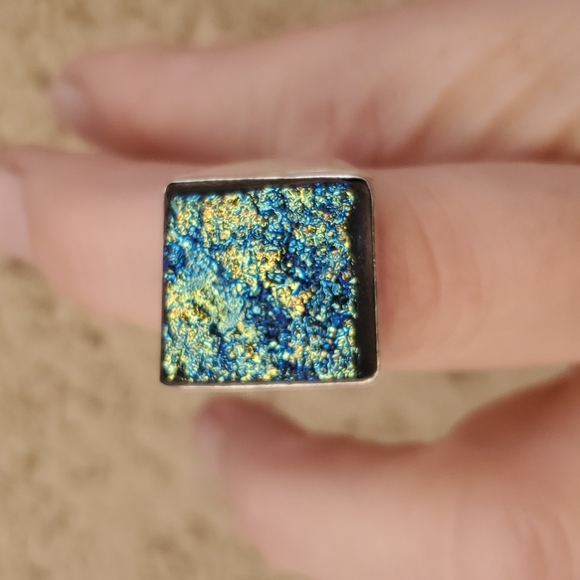 New Men's Titanium Blue Druzy 925 Silver Ring. - Picture 14 of 16